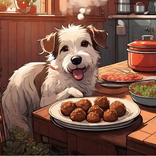dog eating meatballs