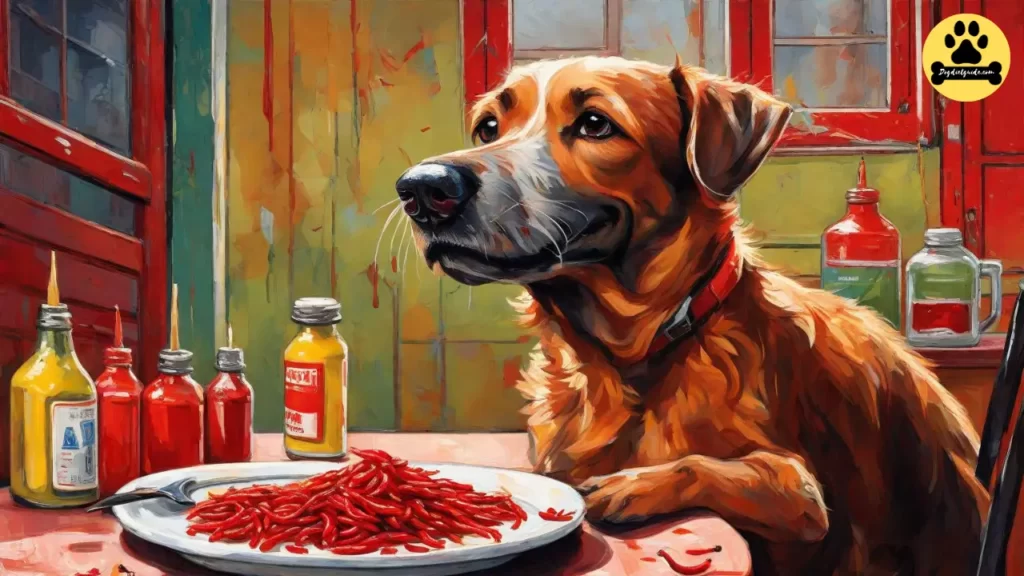 dog with chili peppers on the table